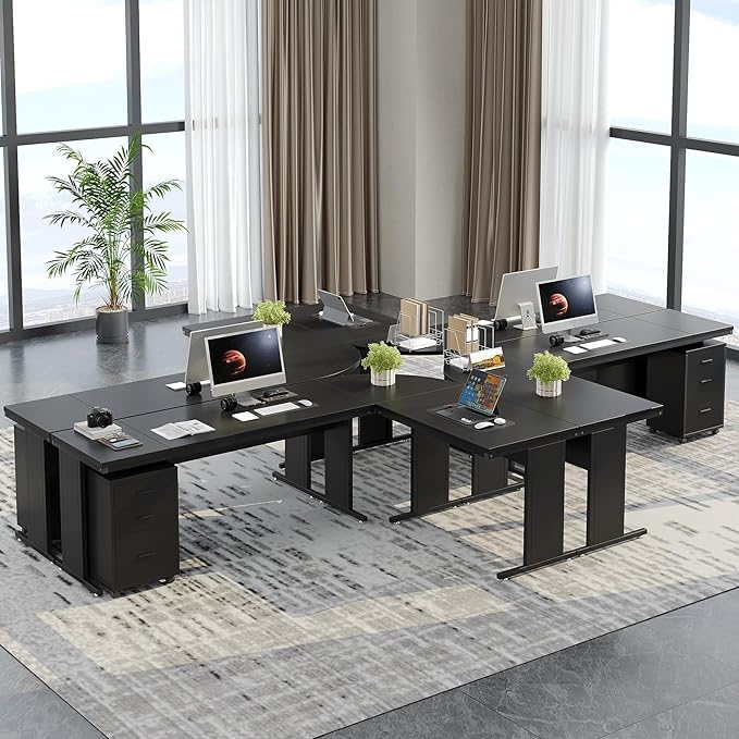 Tribesigns 83 Inch L-Shaped Office Desk Large Executive Computer Desk with 3-Drawer File Cabinet Industrial Corner Desk with Storage Drawers Business Furniture Work Desk for Home Office (Black)