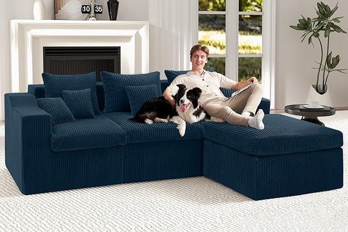 101 Modular Couch Sectionals with Ottoman Big Comfy Cloud Couches L Shaped 4 Seat Modular Sectional Sofa Sectional Double Cushion Couches with Deep Seat for Living RoomNo Assembly Required(Blue)