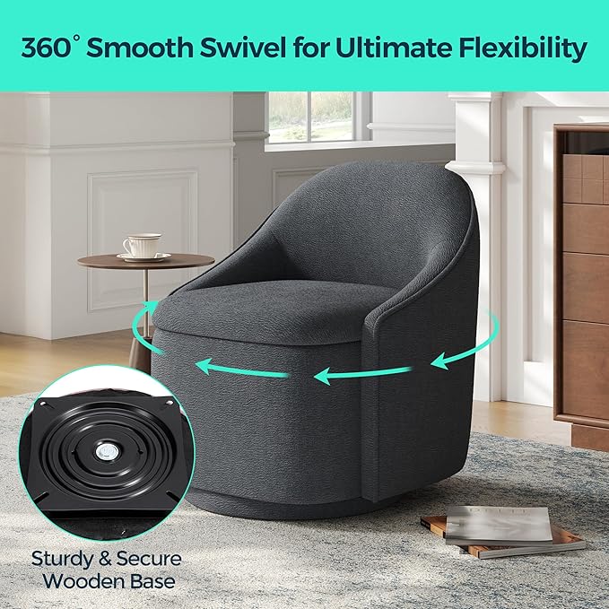 LINSY Swivel Accent Chair Set of 2 Comfy Chenille Barrel Chairs with Storage 360 Swivel Modern Armchair for Living Room Bedroom Small Boucle Reading Chair for Study Room (Grey)