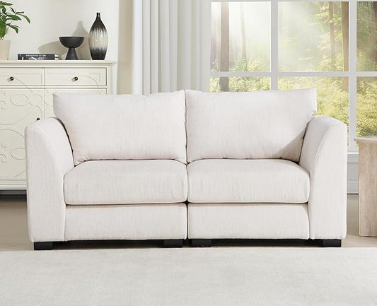 EALSON 58 Loveseat Modular Sectional Sofa Couch Modern Linen Fabric Love Seat Couch with Removable Cover Comfy 2 Seater Sofa for Living Room Small Space White