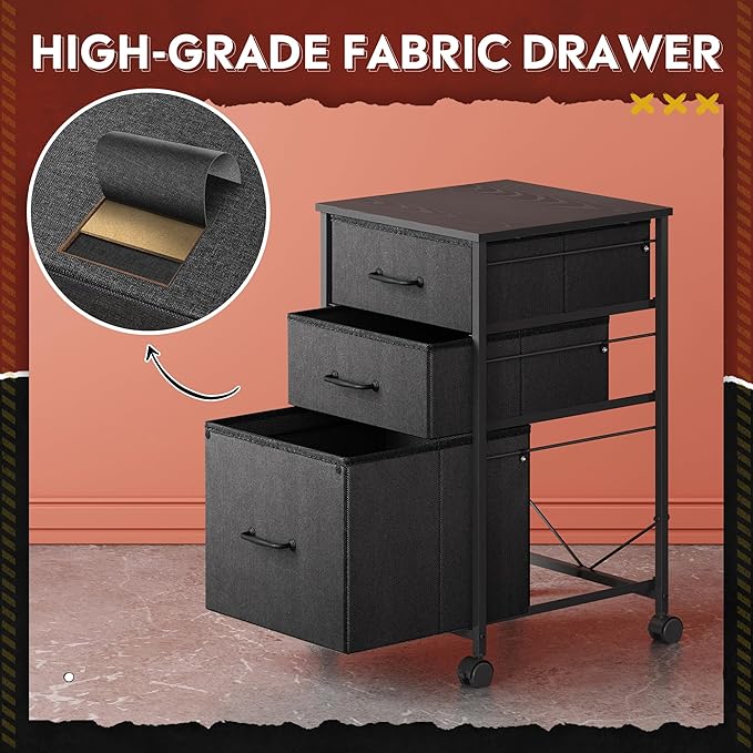 DEVAISE Mobile File Cabinet Combo: 2-Drawer &amp 3-Drawer Black Fabric Rolling Storage Set with Locking Casters Vertical Filing Cabinet for Home Office