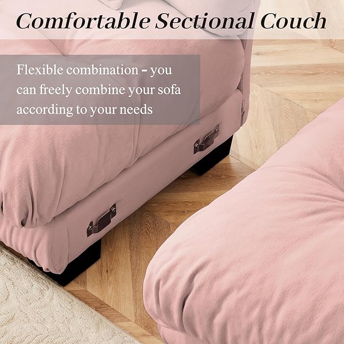 Modular Sectional Sofa for Living Room134 L-Shaped Comfy Couch with Ottoman Oversized 3 Seater Pink Sectional Couches with Pillows Fluffy Couch Set with Deep Seat