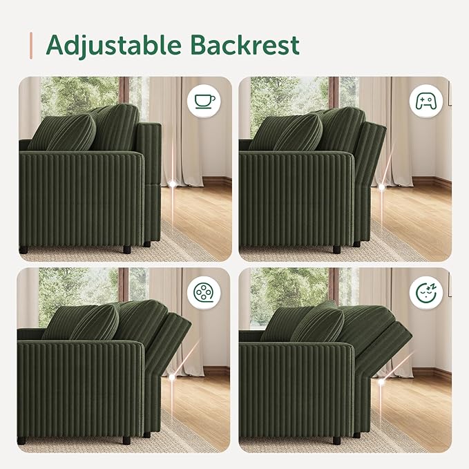 HONBAY 121.3 Inch Modular Sectional Sofa L &amp U Shaped Pull Out Couch with Adjustable Backrest &amp Storage Velvet Green