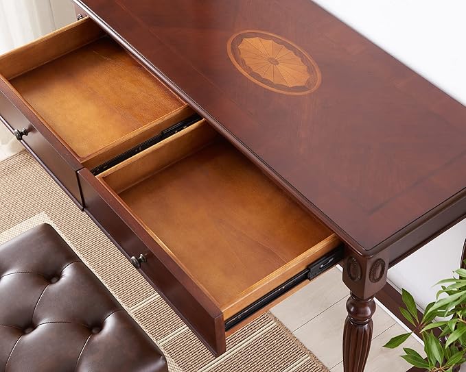 Solid Wood Computer Writing Desk with 2 Big Drawers 39.4 Wide Home Office Desk Workstation Small Rustic Study Table Furniture in Cherry for Home Office Bedroom Living Room SSZ-1533WD