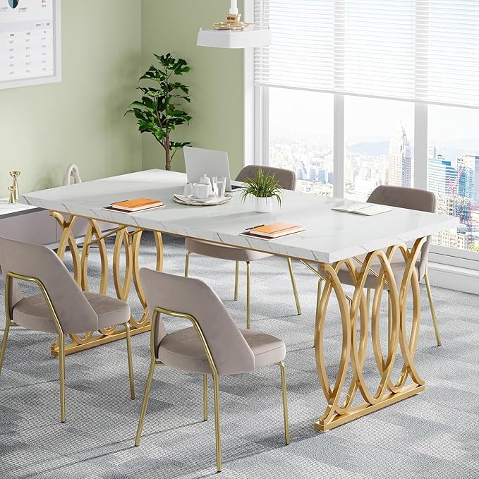 Tribesigns Executive Desk 63 W Large Computer Desk Modern Office Desk Conference Table Meeting Room Table Business Furniture for Home Office White and Gold