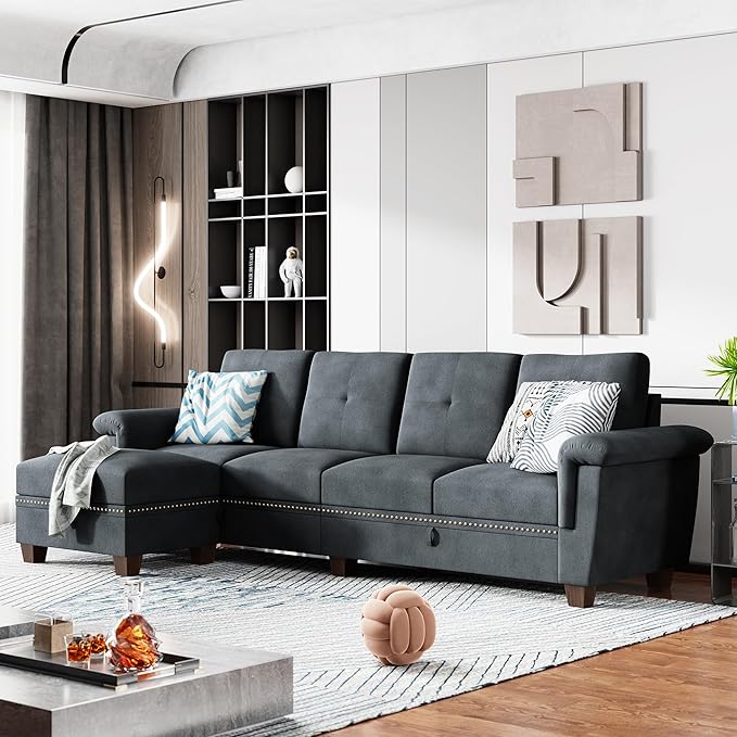 Shintenchi Sectional Couch Convertible L Shaped Couch with Storage Modular Sectional Sofa with Storage Ottoman for Living Room Apartment Office Dark Gray