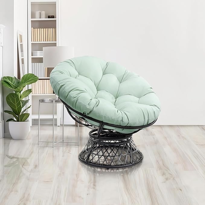 360° Swivel Papasan Chair - 350lbs Capacity Indoor/Outdoor Wicker Lounge Chair with Thick Cushion Modern Accent Chair for Living Room Bedroom Patio