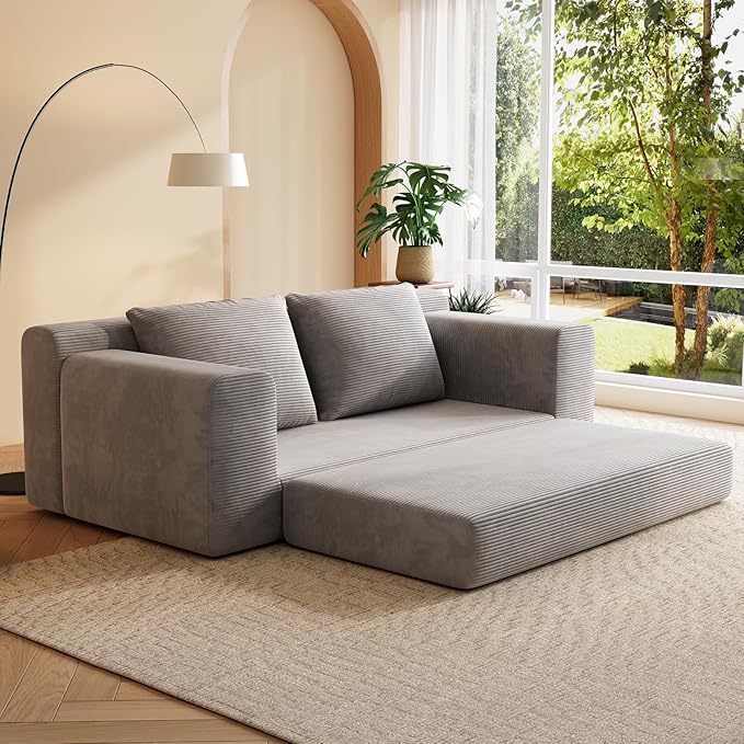 Chogori Loveseat Sleeper Sofa Bed Modern Corduroy Boneless Convertible Couch with Pull-Out Seat Cushion Two Seater Couch for Living Room Bedroom Apartment Home Office No Assembly (Gray)
