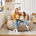 50 Bean Bag Chair with 3 Pillows Oversized Round Chaise Longue Chair Indoor No Assembly Couch Ultra Soft Faux Fur Floor Sofa Chair for Living Room Bedroom Apartment Office Khaki