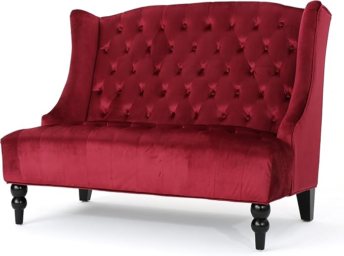 Small Velvet Loveseat Sofa Settee 50.25-inch 2 Seat Modern Victorian Sofas Couch with Buttoned Tufted Wingback Upholstered Banquette Dining Bench for Dining Living Room Hallway (Hot Pink)