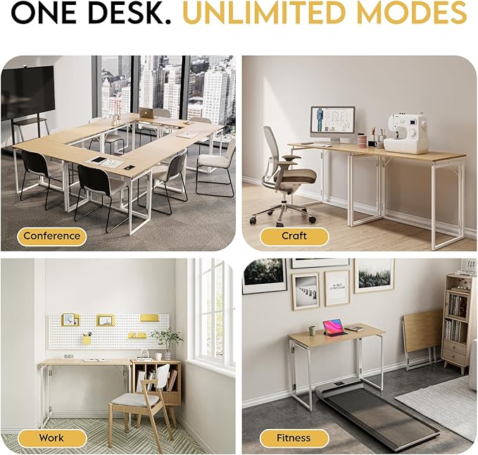 Folding Desk - 31.5 Wood Top Foldable Desk for Small Spaces | No Assembly Required Compact Desk for Home Office Writing and Study
