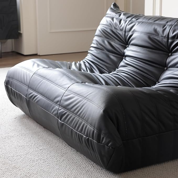 Comfy Lazy Floor Sofa CouchSoft Armless ChairFaux Leather Lounge ChairCorner Relax Sofa Couch for Living Room BedroomSalon OfficeAdults(Black+1P+ Ottoman)