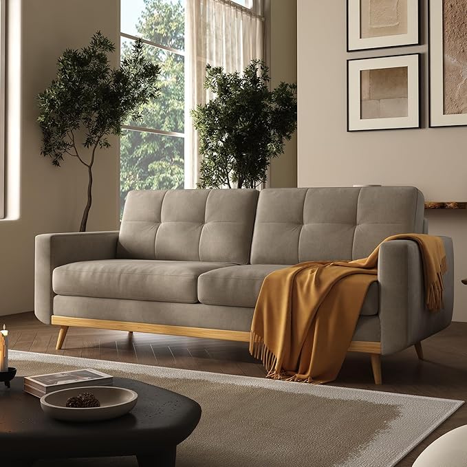 67.7” Loveseat Sofa Mid Century Modern Decor Love Seat Couches for Living Room Button Tufted Upholstered Small Couch for Bedroom Solid and Easy to Install Furniture (Light Grey 67.7inch)