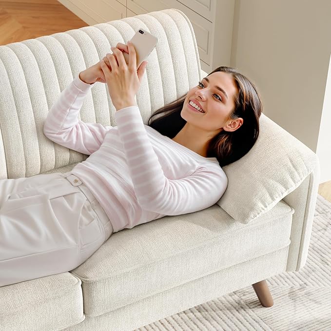 ONBRILL 64.5 Loveseat Sofa Chenille Loveseat Couch for Living Room 23.2 Deep Seat Love Seat with Padded Arms Comfy Modern Small Couches for Bedroom Small Spaces Dorms Office Beige