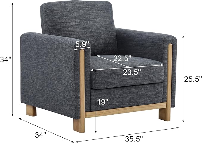 Christopher Knight Home Atkin Upholstery Accent Chair Fabric Club Chair Square Armchair Cozy Seating Lounge Chair with Backrest Single Sofa Chair Reading Chair for Living Room Home Rest Charcoal