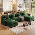 CDCASA 154 Modular Sectional Sofa Comfy U-Shaped Cloud Couch with 2 Movable Ottomans Oversized 6-Seater Chenille Deep Seat Sofa Couch for Living Room DIY Combination Green