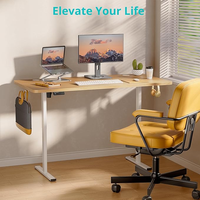 24x63 Inches Sit Stand Home Office Desk Electric Standing Desk Adjustable Height Stand up Desks with Cable Management 3 Memory Preset Adjustable Height Desks Computer Home Office Natural