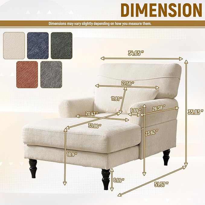 Accent Chair 51'' Modern Armchair for Living Room Upholstered High Back Lazy Sleeper Armchair Recliner for Woman Chaise Lounge Chair Indoor Single Reading Sofa Chair with Wood Legs (White)