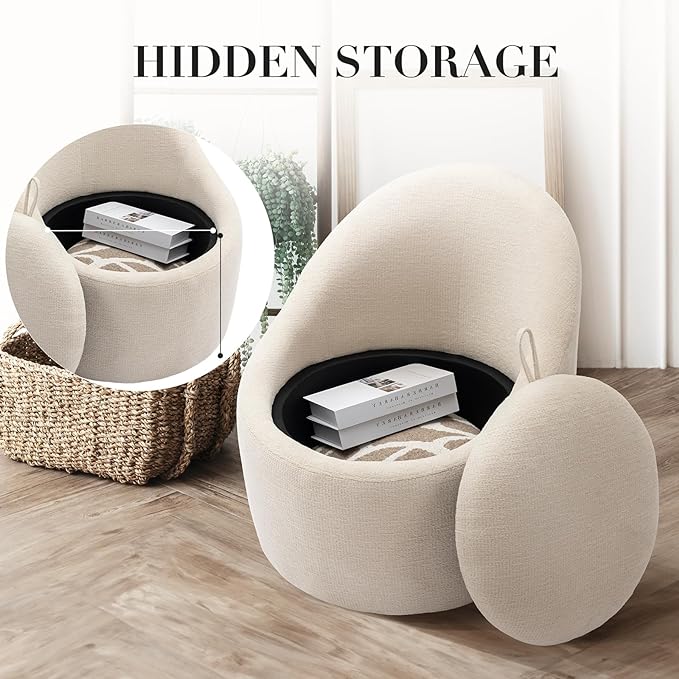 COLAMY Swivel Accent Chair 360° Swivel Chair with Hidden Storage Modern Small Barrel Swivel Armchair for Living Room/Bedroom Beige