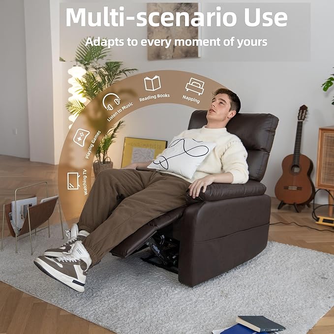 Massage Chair Recliner with HeatManual Recliner Chair for AdultsLazy Boy Recliner Chair with Cup Holder2 PocketsAdjustable BackrestFootrestOversizedHeavy Duty (Dark Brown)