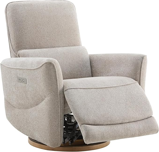 CHITA Power Nursery Rocking Chair Swivel Glider Recliner Chair with Solid Wood Base Bulit-in USB &amp Type-C Charging Ports for Living Room FSC Certified Taupe