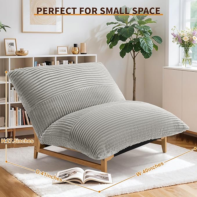 Oversized Comfy Cloud-Like Accent Chair Extra-deep Seat Bean Bag Chairs Convertible Stuffed Bean Bag Cushion with Removable Washable Cover Grey