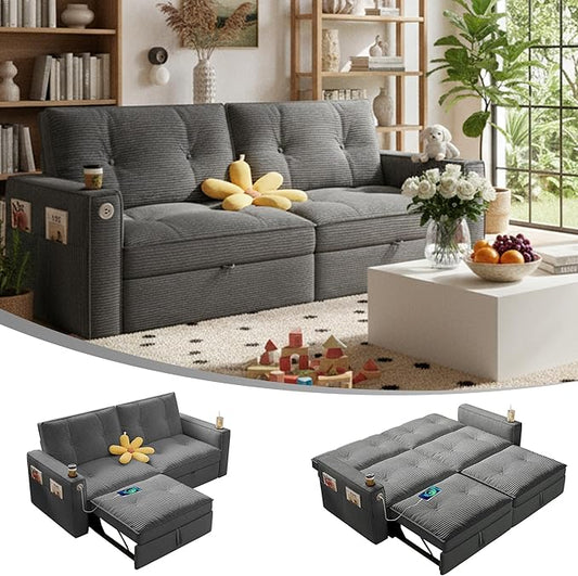 Queen Sofa BedConvertible Loveseat Sleeper SofasCouch with Pull Out BedPullout Couch Bed for Small SpaceQueen Sleeper Sofa Couches for Living RoomApartment &amp Guest Room Grey | USB Port Cup H