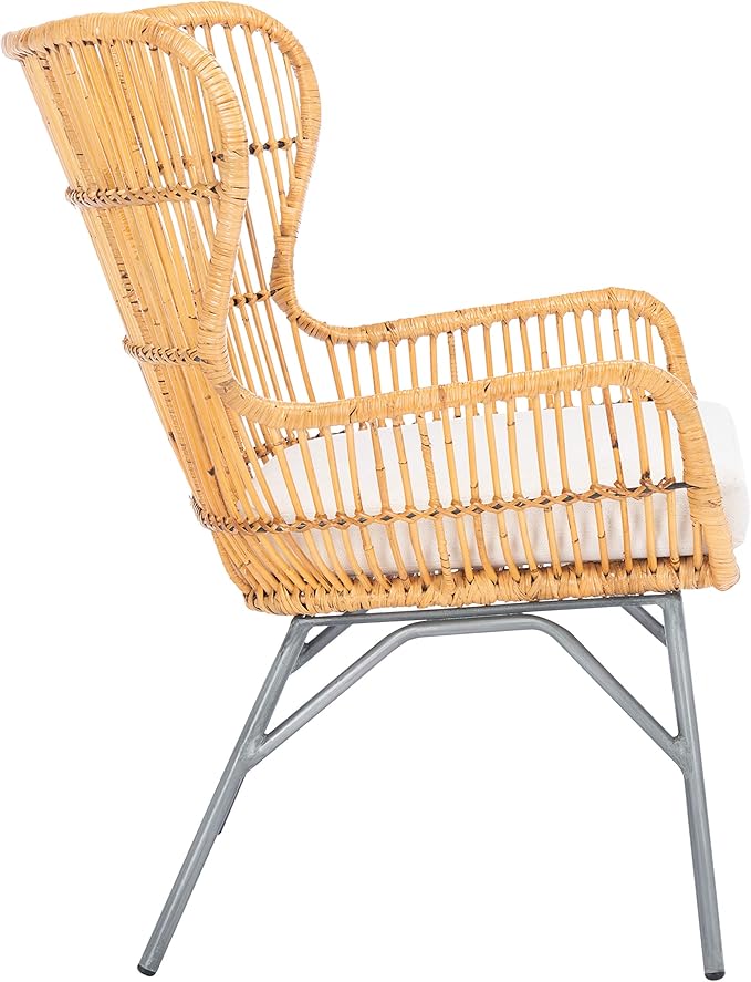 SAFAVIEH Home Collection Lenu Rattan White Cushion Accent Chair Natural/Black (ACH6510B)