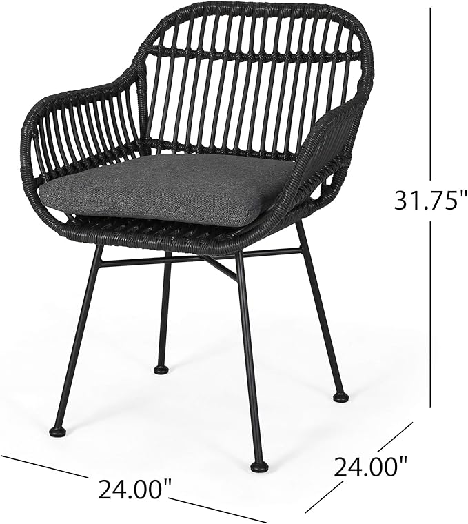 Christopher Knight Home Rodney Indoor Woven Faux Rattan Chairs with Cushions (Set of 2) Dark Gray Finish