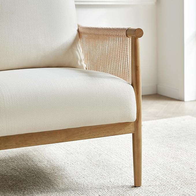 CHITA Braid Accent Chair Set of 2 Modern Armchair with Solid Wooden Armrest for Living Room and Bedroom Boho Reading Chair Cream