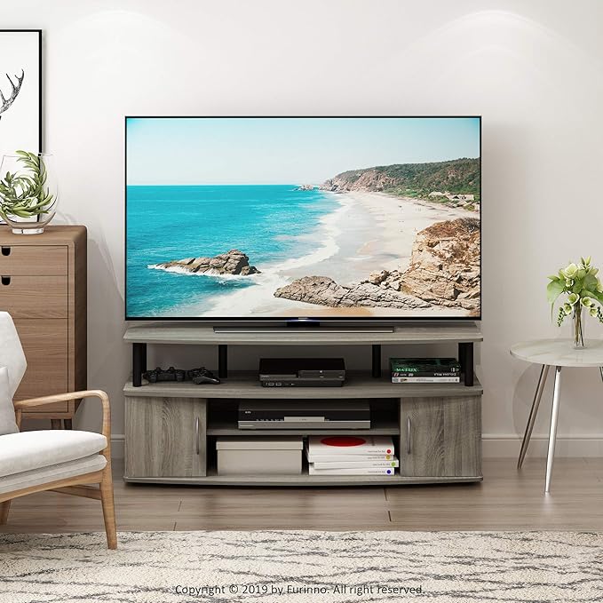 Furinno JAYA Large Entertainment Stand for TV Up to 55 Inch French Oak Grey/Black
