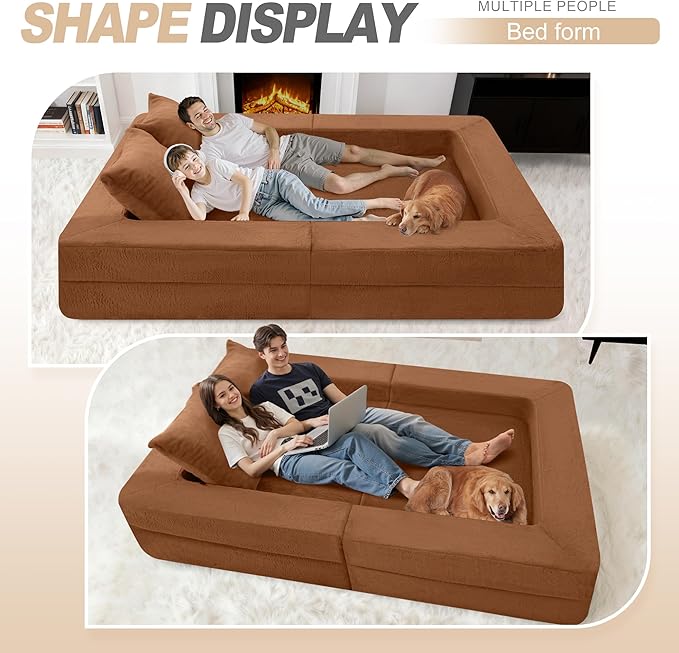 Futon Sofa Bed with Pillow 3-in-1 Sleeper Sofa Bed with Removable Cover Convertible Floor Sofa Bed No Assembly Boneless Couch for Living Room Bedroom