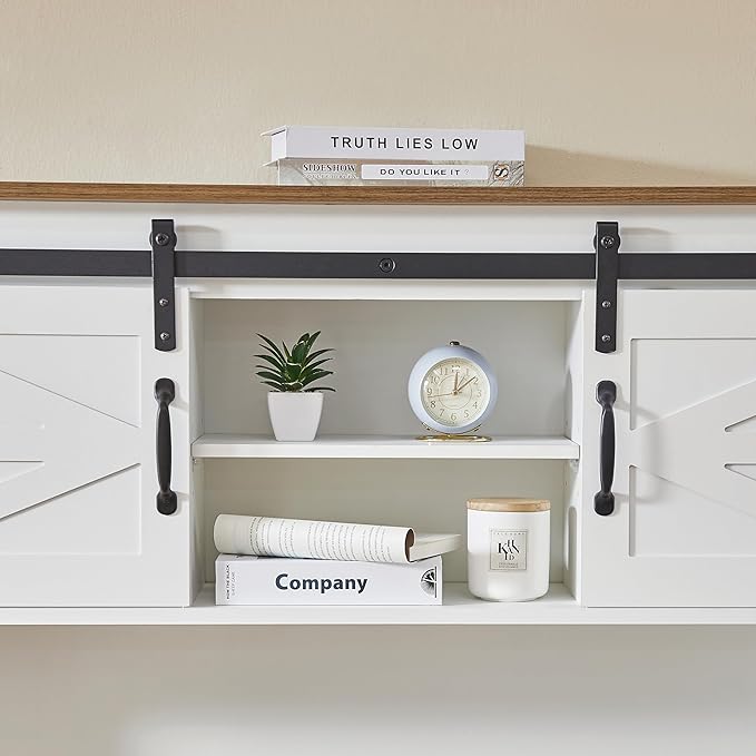 47 Farmhouse Executive Desk with Drawers Wood Home Office Desk wCharging Station File Drawer Storage Cabinet Rustic Computer Writing Desk (Antique White)