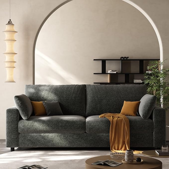 71” Loveseat Sofa Mid Century Modern Decor Love Seat Couches for Living Room Linen Fabric Deep Cushions Couch for Bedroom Solid and Easy to Install Love Seats Furniture (Dark Gray 71 Inch)