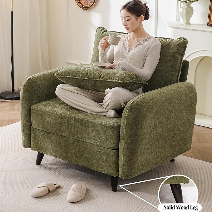 Oversized Accent Chair with All Seats StorageComfy Living Room Chairs with 2 Throw PillowUpholstered Mid-Century Armchair24.5'' Deep SeatReading Chair for BedroomOfficeChenilleGreen