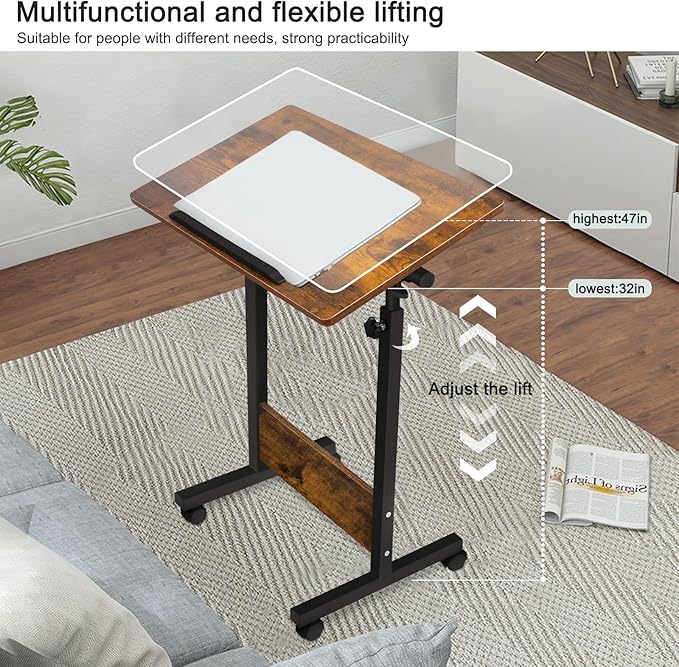 KOUPA Height Adjustable Mobile Standing Desk 16×24 in360° Flip Desk Stand Desks Home Office Table Standing for Small Space OfficesEasy to Assemble(Adjustable Height: 32in-47in)