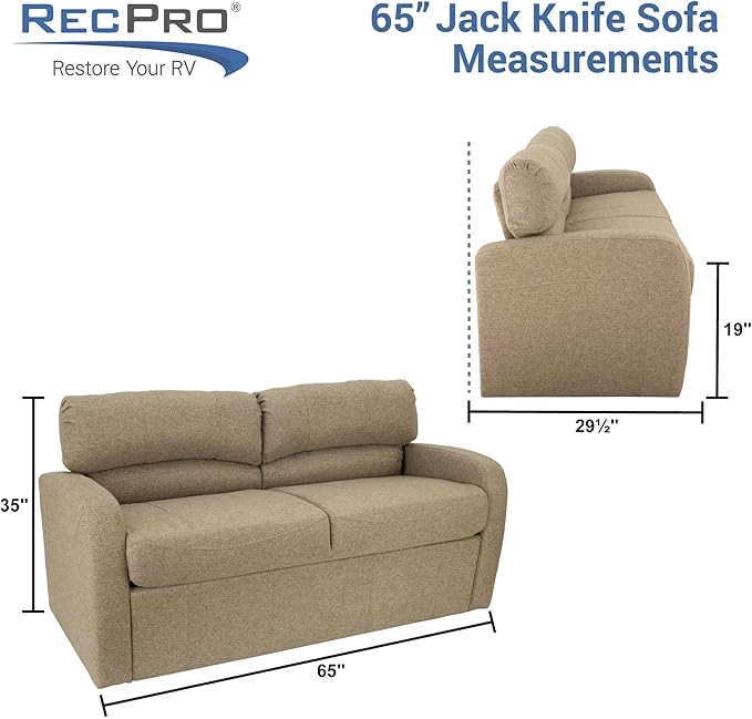 RecPro Charles 65 Jack Knife RV Sleeper Sofa with Arms | RV Furniture | Zero Wall Hugger (Gunmetal)