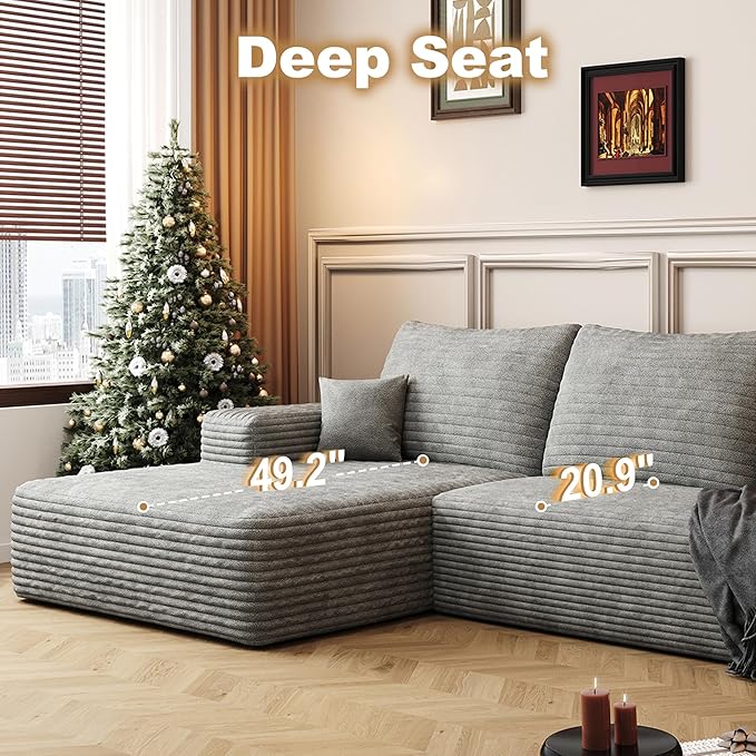 108 Sectional Couches for Living Room Modern Modular Sofa with L-Shape Couchs Upholstered Boneless Couch Deep Seat Sectional Couch with Chaise (Grey Left Facing Chaise+2Seaters+1Ottoman)