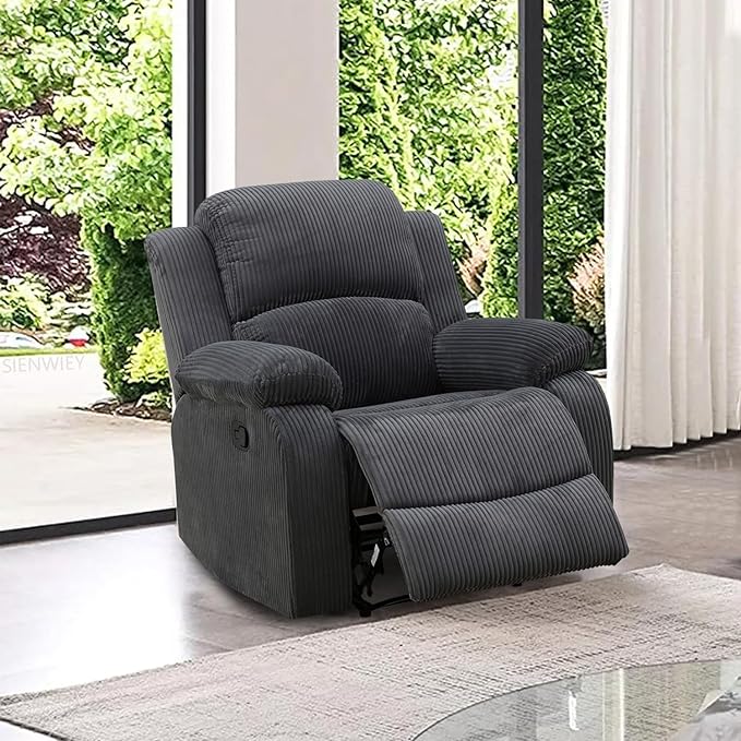 Manual Recliner Chair for Adults Single Reclining Sofa for Living Room/Office/Lounge/Club/Rv Car（Dark Grey CorduroyRecliner Chair）