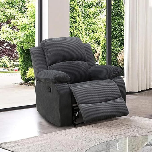 Manual Recliner Chair for Adults Single Reclining Sofa for Living Room/Office/Lounge/Club/Rv Car（Dark Grey CorduroyRecliner Chair）