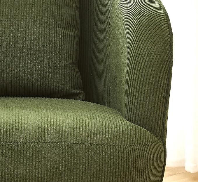 Modern Channel Corduroy Accent Chair with Black Metal Legs Luxurious Design and Comfortable Seating Ideal for Living Room Bedroom or Office Green