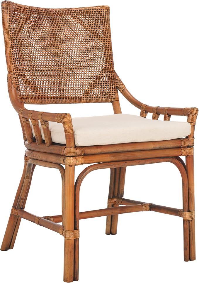 SAFAVIEH Home Collection Donatella Tropical Coastal Honey &amp White Rattan Chair