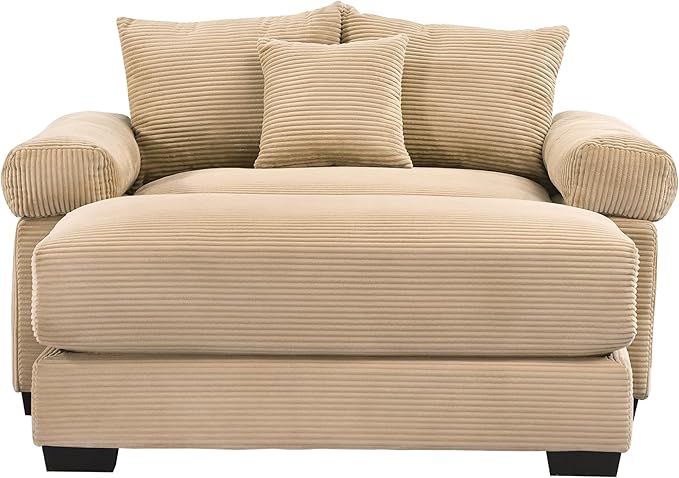 ERYE Modern Corduroy Upholstered Accent Chair and Ottoman Set Oversized Wider Seat Armchair Leisure Comfy Lounge Chaise with Removable CushionArmrests and 3 Pillows
