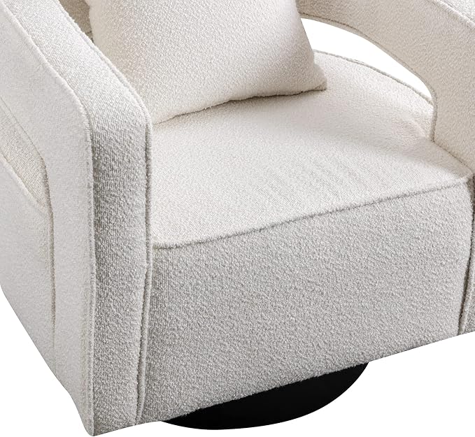 Mid Century Modern Boucle Swivel Accent Chair 2 Pack Comfy Open Back Sofa Chair with Black Wood Base for Nursery Bedroom Living Room Club Swivel Lounge Chairs (2pcs Chair Ivory)