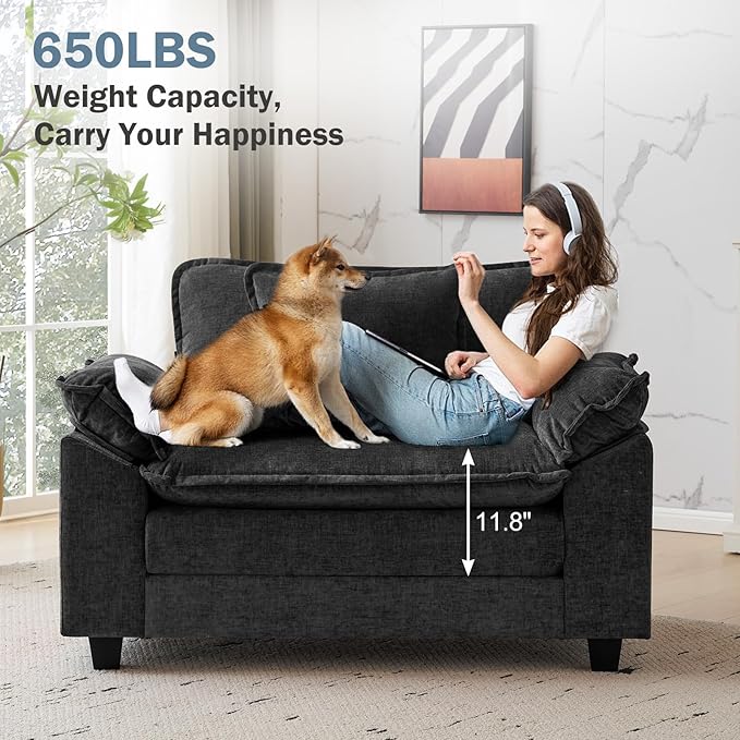 CDCASA Oversized Accent Chair Chenille Comfy Cloud Sofa Chair with Large Seat and Upholstered Armrests Modern Extra Wide Armchair Reading Chairs for Bedroom Living RoomSet of 2Black