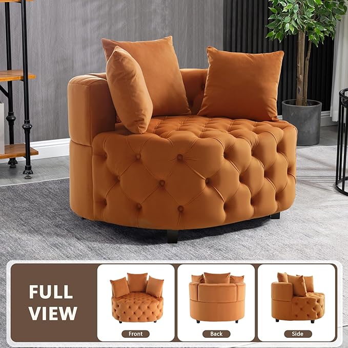 mikibama Round Barrel Accent Chair Oversized Upholstered Sofa Velvet High-Resilience Sponge Sofa Chair for Living Room Bedroom Apartment