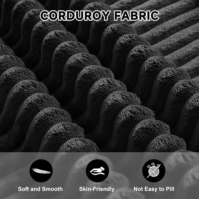 Cloud Couch Sectional Modular Sofa with Deep Seat Plush Corduroy U Shaped Boneless Couch Convertible Sectional Couches for Living Room (Black 3 Seater &amp 1 Ottoman)
