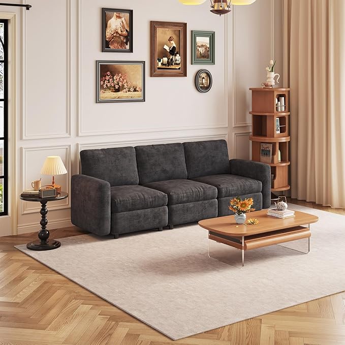 3 Seaters Modular Sectional Sofa 3 Seat Sofa Modern Sectional Couches with Deep Seats for Living Room Upholstered Couch with Soft Backrest 90.15 L Dark Grey (No Ottoman)
