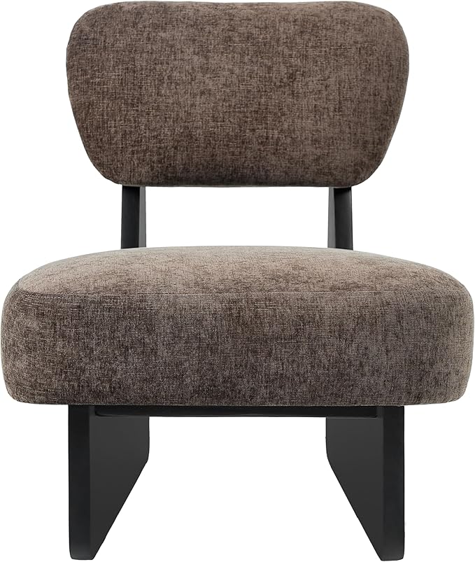 Christopher Knight Home Mores Low Profile Accent Chair Set of 2 Modern Living Room Armless Lounge Chair Fabric Comfy Reading Chair for Bedroom Wooden Frame and Thick Padded Seat Black+Dark Brown