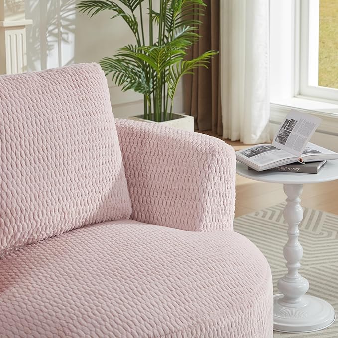360° Swivel Accent Chair Compressible for Storage Modern Luxury Chair with Thick Cushioning for Office Living Room and Apartment Pink